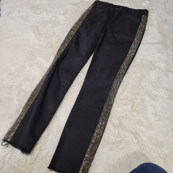 Mother high waisted looker ankle fray skinny jeans guilty flash gold metallic 26 - Picture 10 of 12